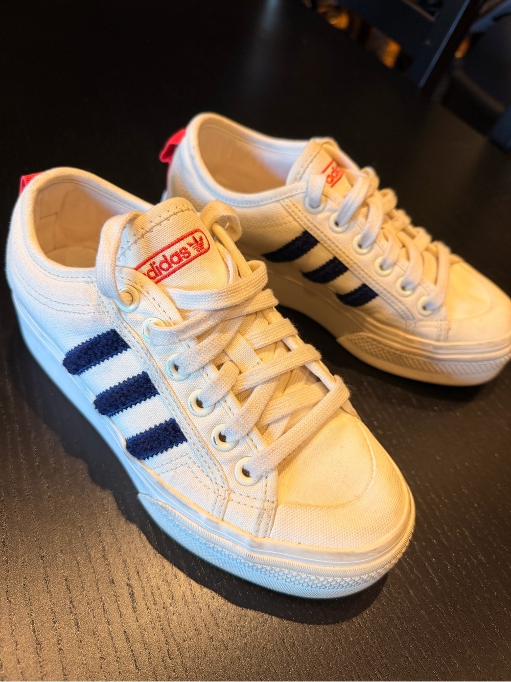 Adidas  Women’s Cream Canvas Sneakers with Navy Three Stripes